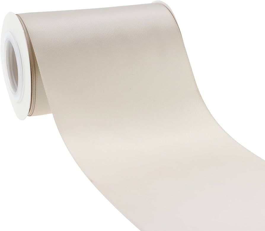 Mayreel Champagne Ribbon 4 Inch Wide Double Face Satin Ribbon Thick Nude Champagne Ribbon for Wed... | Amazon (US)