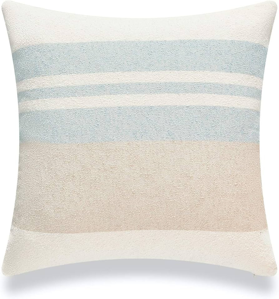 Hofdeco Beach Coastal Decorative Pillow Cover ONLY for Couch, Sofa, or Bed, Light Blue Tan Taupe ... | Amazon (US)