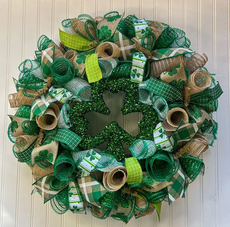 St. Patrick’s Day wreath / shamrock wreath /  St. Patrick’s day wreaths for front door/ Buffa... | Etsy (US)