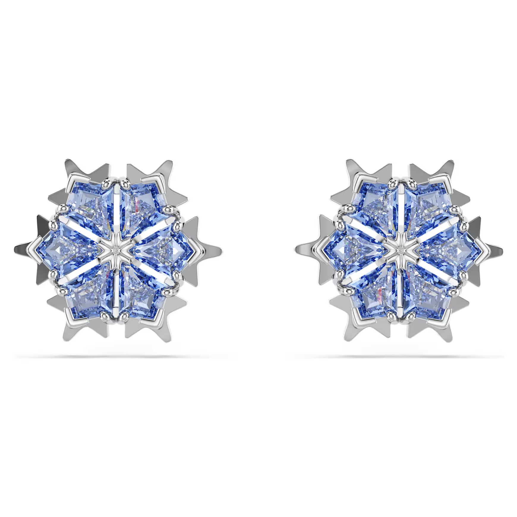 Magic stud earrings, Snowflake, Blue, Rhodium plated by SWAROVSKI | SWAROVSKI