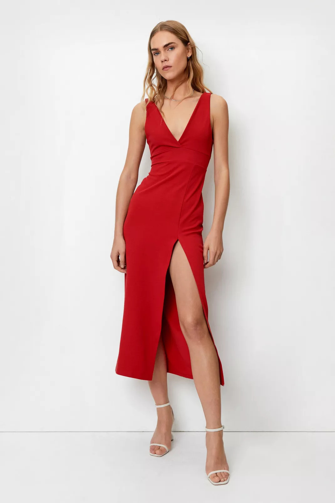 Plunging V Neck Slit Midi Dress | Nasty Gal UK (+IE)