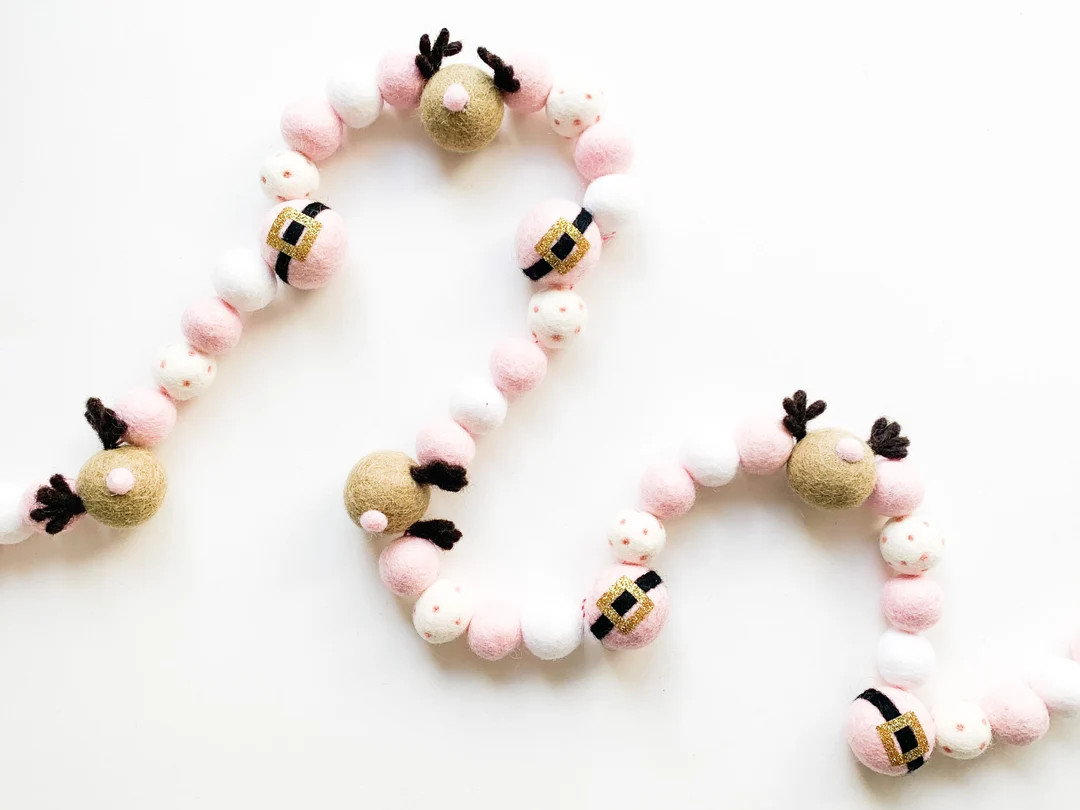 Pink Santa's Reindeer Felt Ball Garland, Bunting, Banner - Christmas, Holiday, Decor - ***READY T... | Etsy (US)