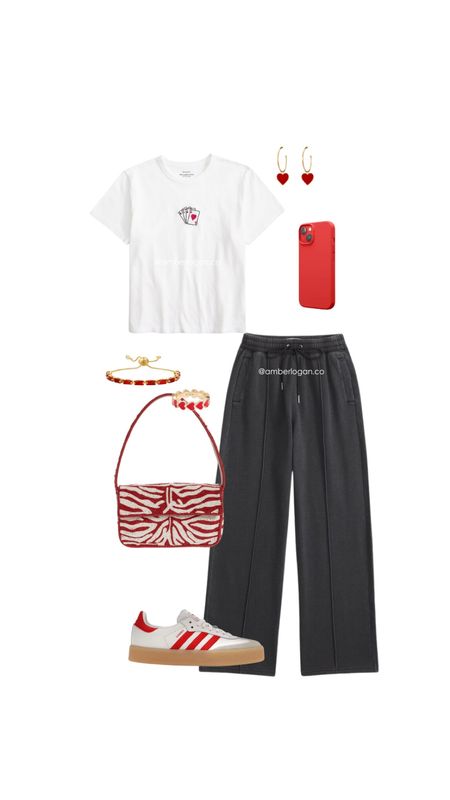 Abercrombie sale outfit idea! Code: DENIMAF 

Casual loungewear outfit, wide leg sweatpants, casual adidas sneakers, red accessories 

#LTKshoecrush #LTKsalealert #LTKitbag