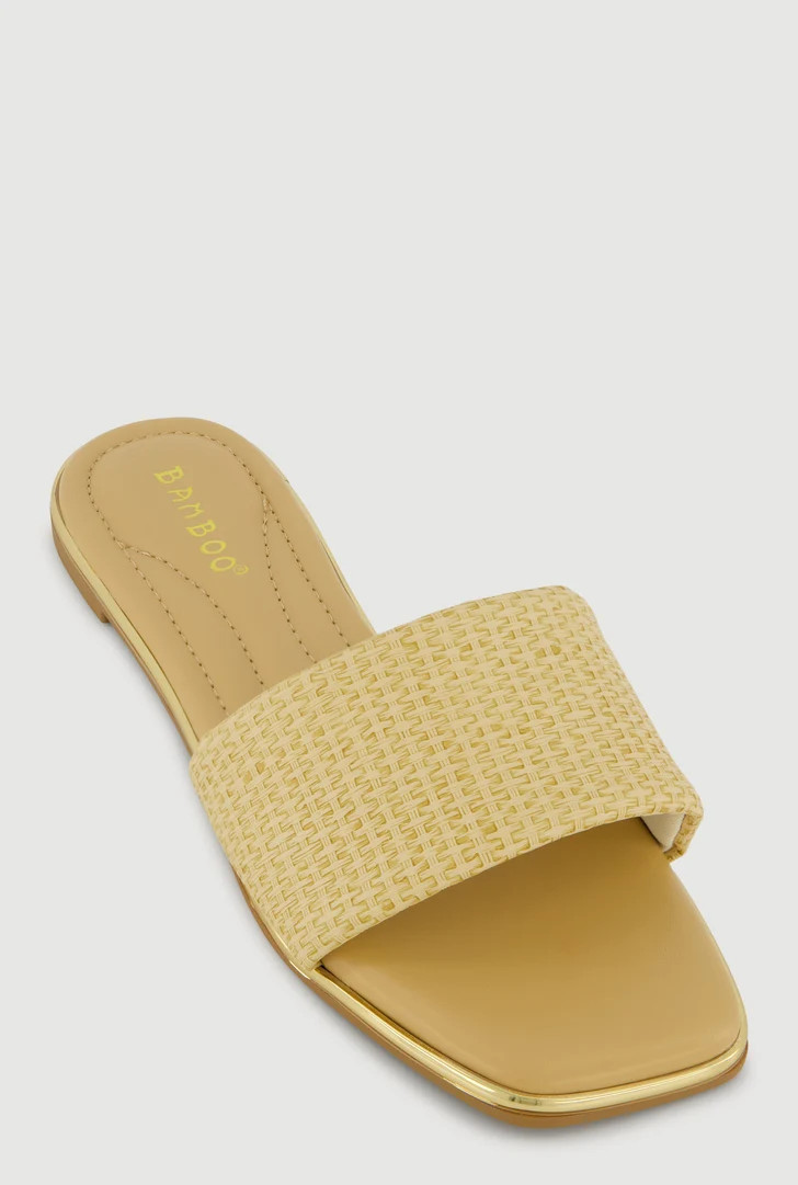 Metallic Trim Single Band Slide Sandals | Rainbow Shops