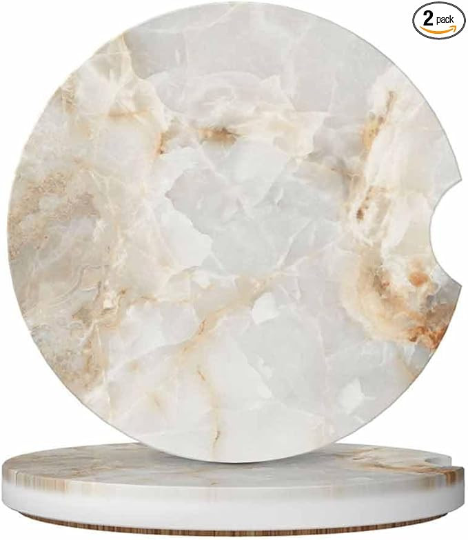 2 Pack Absorbent Car Ceramic Coaster Cup Holder, Car Accessories with Cork Back and Finger Slots,... | Amazon (US)