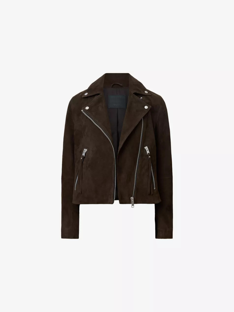 Dalby regular-fit cropped suede biker jacket | Selfridges