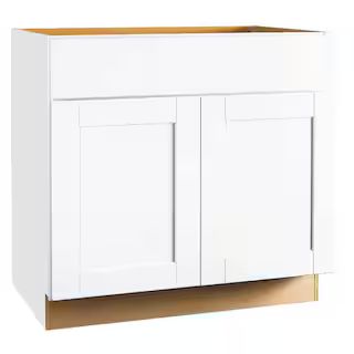 Hampton Bay Shaker 36 in. W x 24 in. D x 34.5 in. H Assembled Sink Base Kitchen Cabinet in Satin ... | The Home Depot
