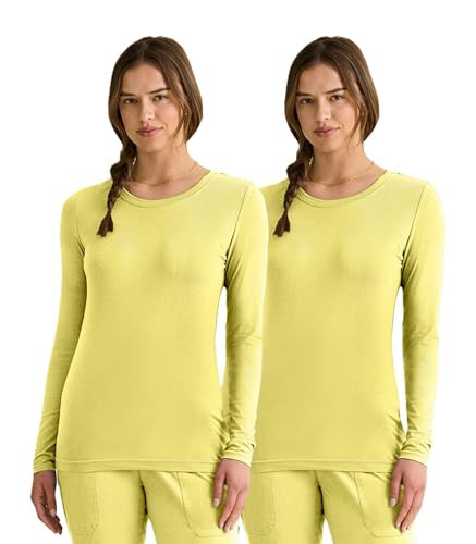 Healing Hands Women's Underscrub Soft Knit Melissa Longsleeve Scrub Tee with Breathable & Easy Care Fabric Pack of 2-5047, Canary, L | Amazon (US)