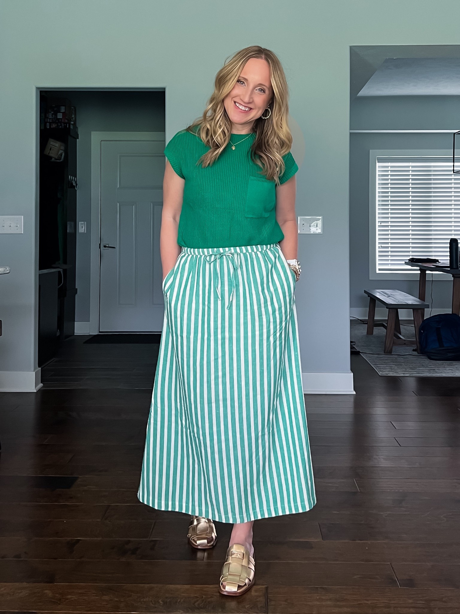 Masters green for church this morning! This sweater and skirt are two of my FAVORITE pieces right now! Wearing XS in the sweater, S in the skirt, and shoes are true to size!

#LTKOver40 #LTKFindsUnder50 #LTKSaleAlert