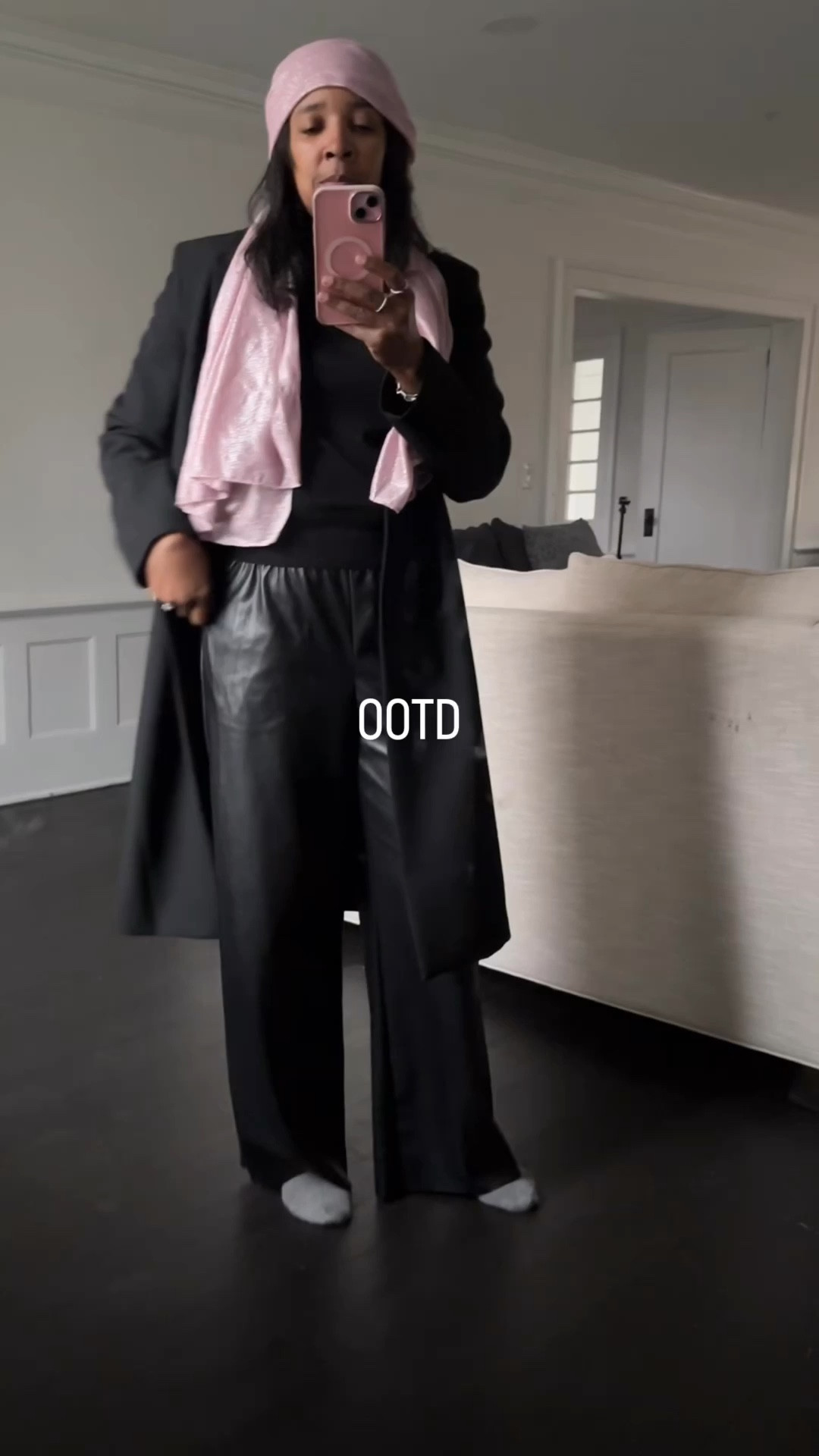 Date night outfit work outfit all black faux leather aritzia coat turtleneck sweater Bebe scarf @Aritzia #hm #aritzia #bebe #style #fashion #datenight #faux #leather #spring #nyc 

#LTKOver40 #LTKWorkwear #LTKootd