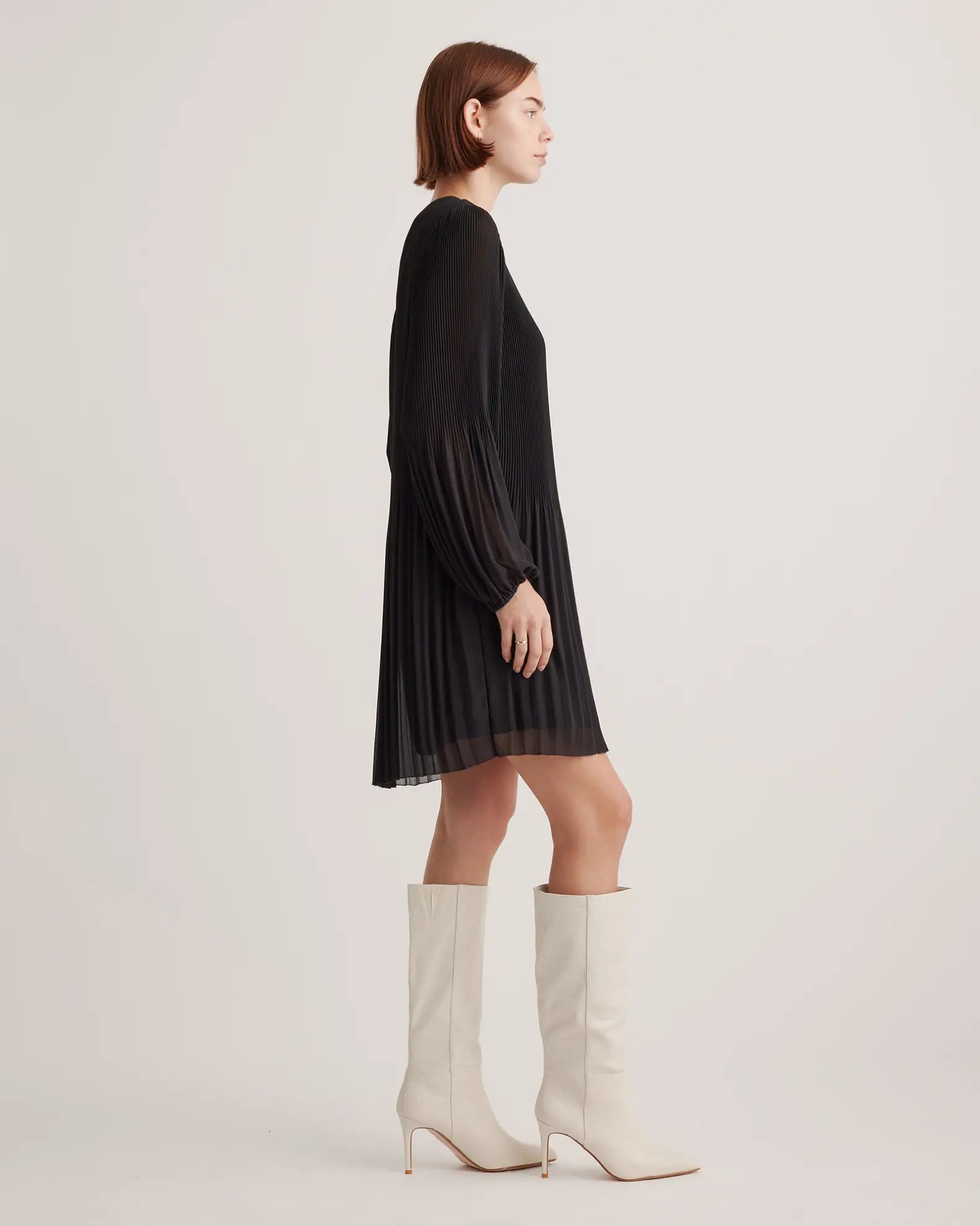 Chiffon Pleated Long Sleeve Mini Dress | Quince