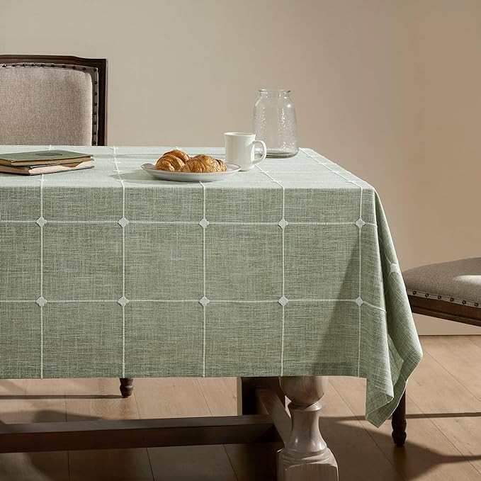ZeeMart Grid Embroidered Hemmed Tablecloths, Green 60x120 Inch, Farmhouse Style Heavy Weight Cott... | Amazon (US)