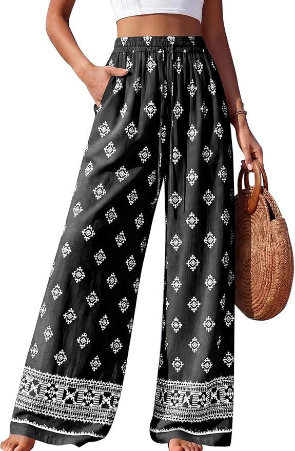 PRETTYGARDEN Womens Pants Elastic Waist Floral Lightweight Palazzo Pants for Women Casual Lounge ... | Amazon (US)