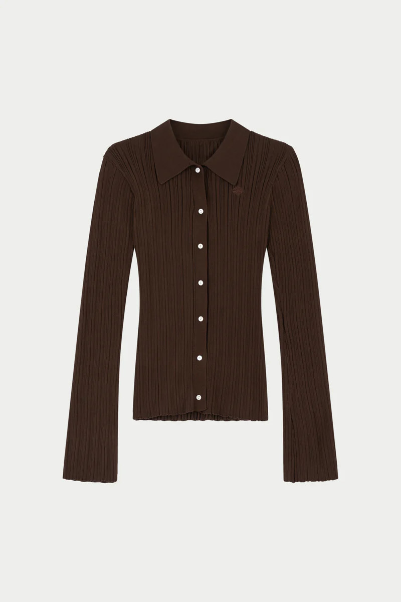 RIBBED KNITTED LONG SLEEVE TOP - CHOCOLATE | The Couture Club