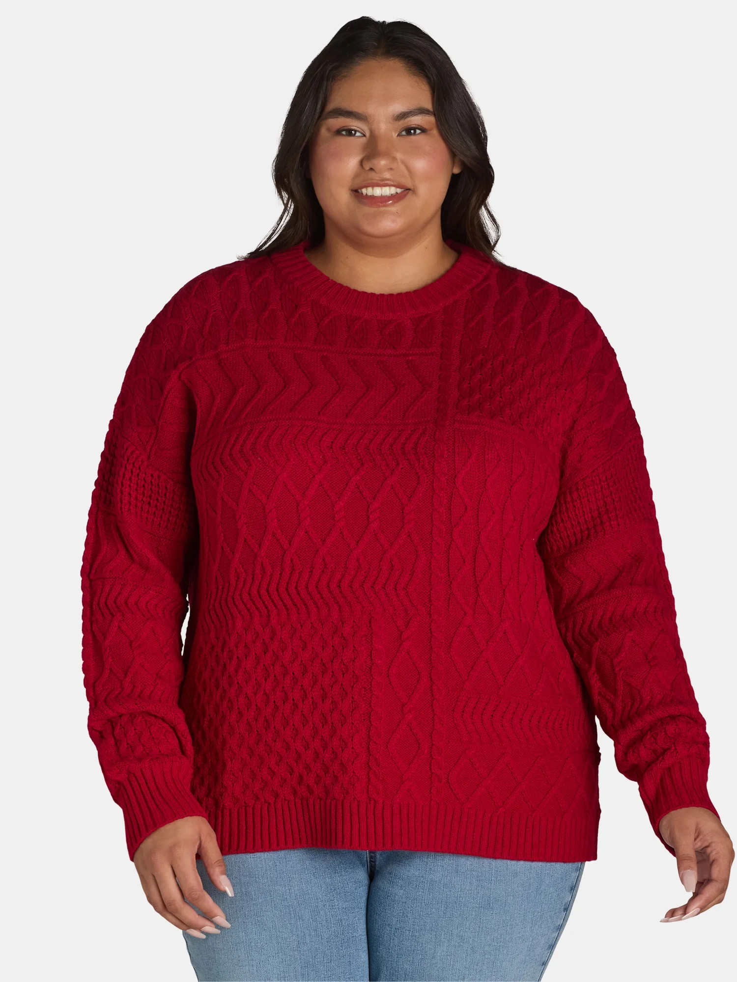 Time and Tru Women's and Women's Plus Mixed Stitch Sweater, Sizes XS-4X | Walmart (US)