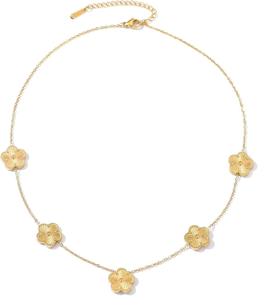 Four Leaf Clover Necklace for Women 14K Gold Plated Stainless Steel Chain Women's Jewelry Gift | Amazon (US)