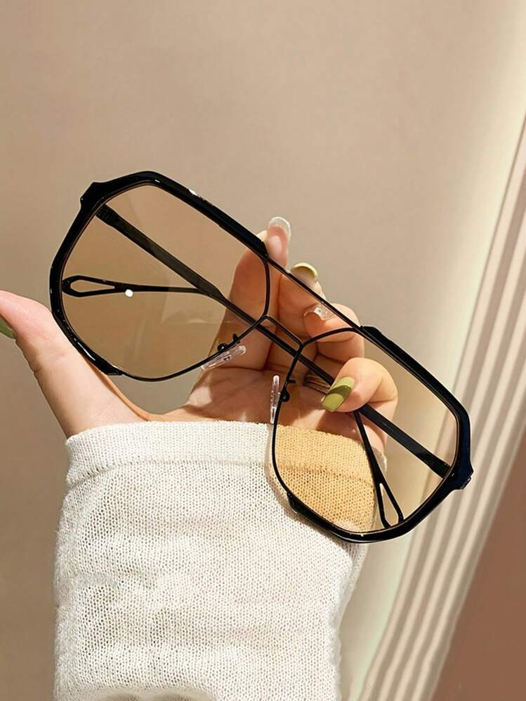 1pc Fashion Double Bridge Integrated Stylish Oversized Decorative Eyeglasses, Trendy Eyewear Beac... | SHEIN