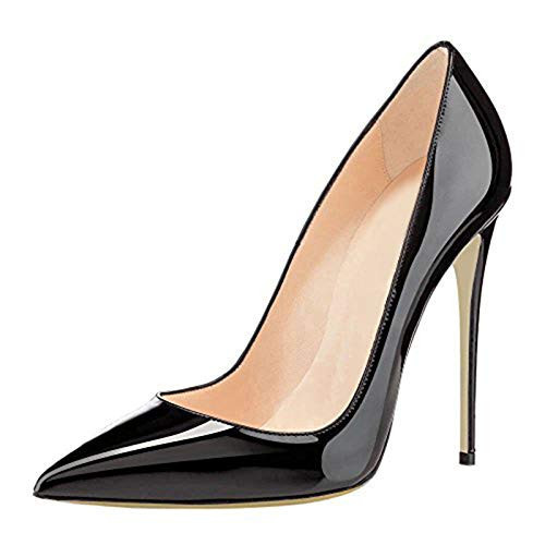 COLETER Women's Sexy Pointed Toe High Heels,4.72 inch/12cm Patent Leather Pumps,Wedding Dress Shoes,Cute Evening Stilettos Patent Black 11 US | Amazon (US)