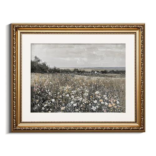 VIYYIEA Gold Framed Wall Art Canvas Print Home Decor Landscape Room Decor Art Meadow with Flowers Vintage Wall Art Decor Modern Farmhouse Decor Cottagecore Prints Bedroom Bathroom Office 13x16in | Amazon (US)