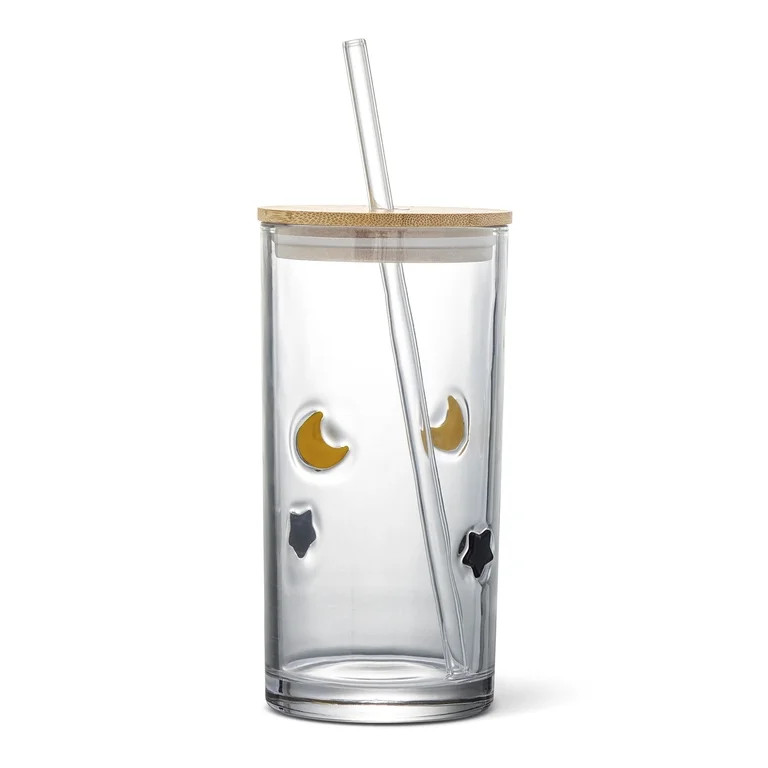 Thyme & Table 17 fl oz Star and Moon Celestial Charms Sipper with Glass Straw and Wood Lid | Walmart (US)