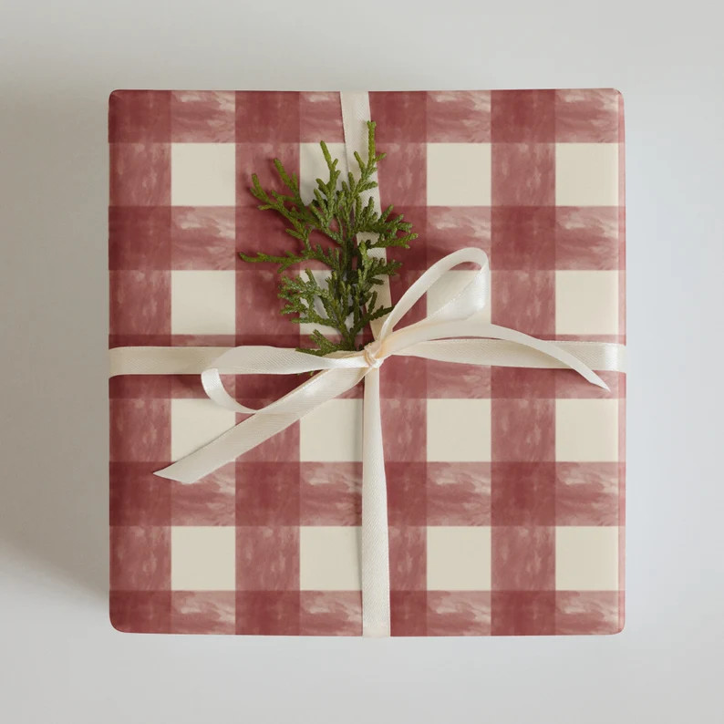 Wrapping Paper: Christmas Gingham Red and White Holiday Gift Wrapping - Etsy | Etsy (US)