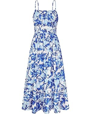 GRACE KARIN Summer Dresses for Women 2026 Vacation,Smocked Floral Maxi Dress,Boho Beach Sundress ... | Amazon (US)