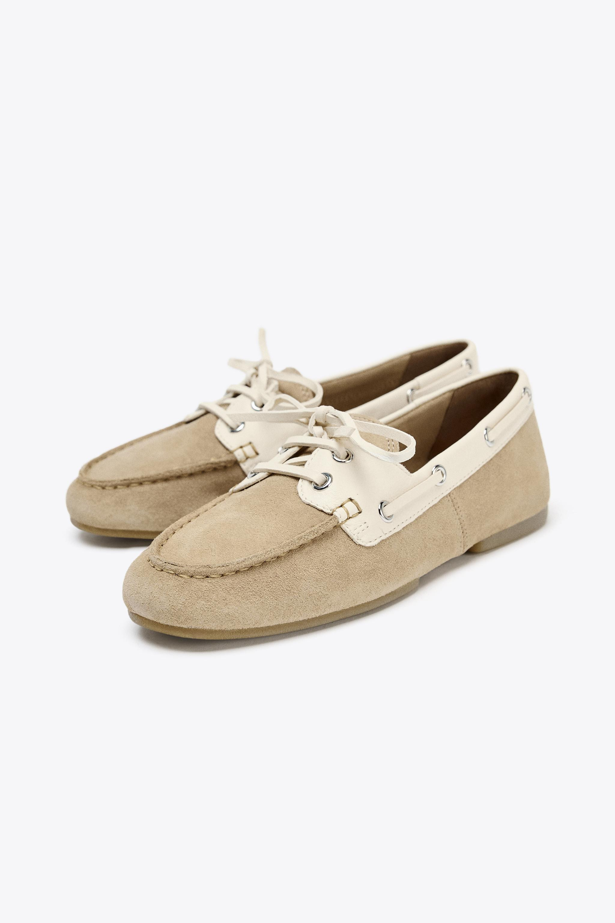 COMBINED SUEDE LACE-UP LOAFERS | Zara US