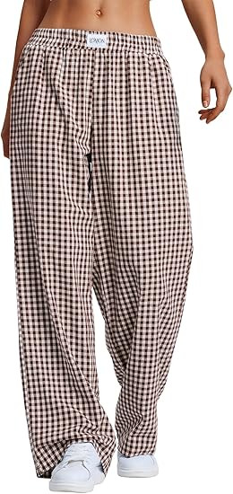 LOMON Women's Striped Gingham Boxer Pants Cotton Pajama Lounge Pj Casual Plaid Trousers Y2K Beach... | Amazon (US)
