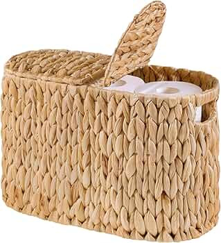ELONG HOME Toilet Paper Basket with Lid for 6 Rolls, Water Hyacinth Wicker Toilet Paper Storage H... | Amazon (US)