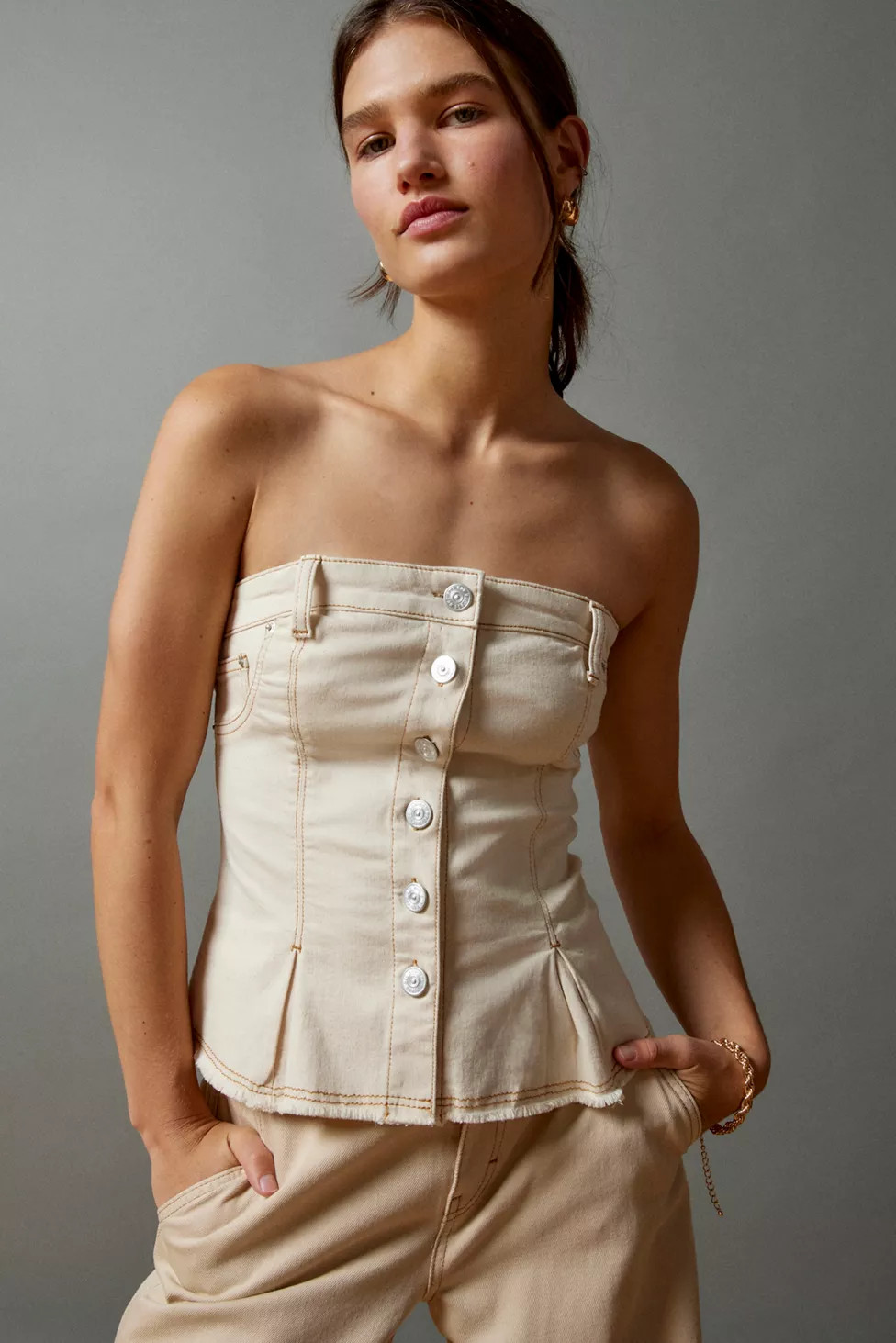 BDG Denim Lace-Up Tube Top | Urban Outfitters (US and RoW)