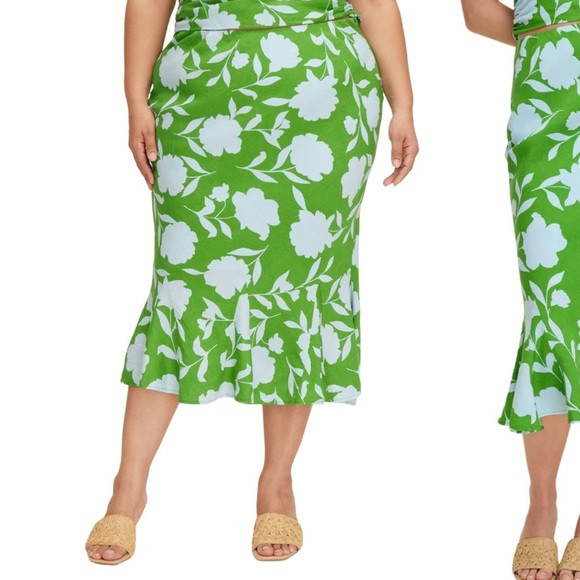 Kate Spade X Target Linen Blend Classic Rose Green Blue Midi Skirt Size XXL | Poshmark