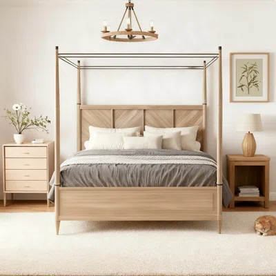 Queen Canopy Bed with Tapered Posts in Warm Sand Finish | Wayfair North America