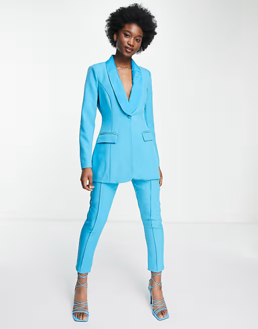 In The Style x Lorna Luxe fitted blazer co ord in blue | ASOS (Global)