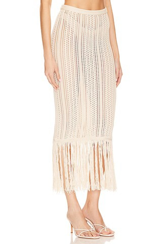 Isola Fringe Knit Skirt in Ivory | Revolve Clothing (Global)