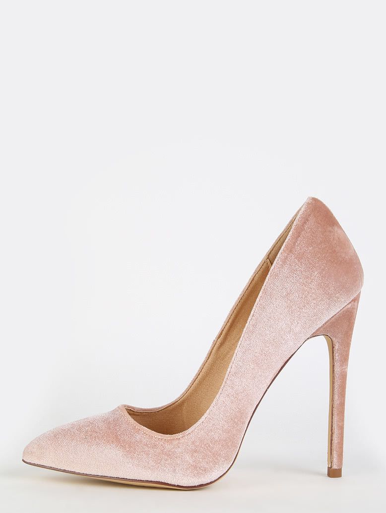 Stiletto Velvet Pointy Toe Heels NUDE | SHEIN