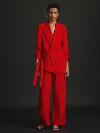 Traje Rojo Blazer Cruzada | SHEIN