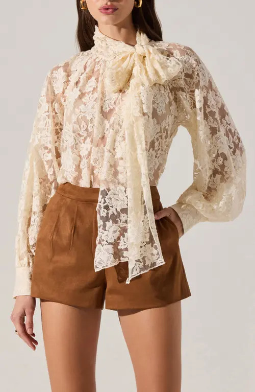 ASTR the Label Cinthia Sheer Cotton Blend Lace Top in Vintage Cream at Nordstrom, Size Small | Nordstrom
