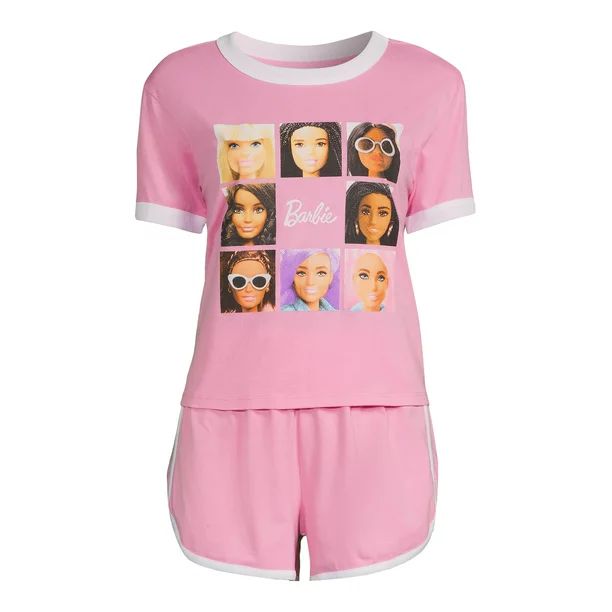 Barbie Women's Ringer Tee and Short Sleep Set, 2-Piece | Walmart (US)
