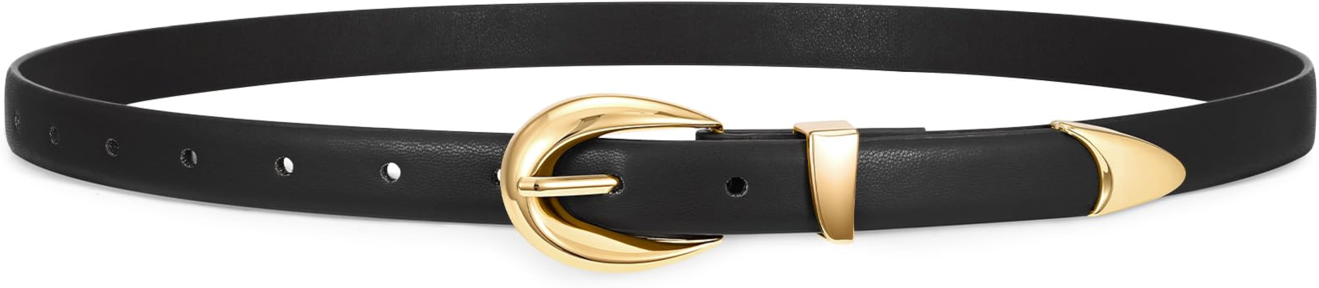 SUOSDEY Womens Skinny Leather Belt for Jeans Dresses Pants,Ladies Thin Waist Gold Silver Buckle B... | Amazon (US)