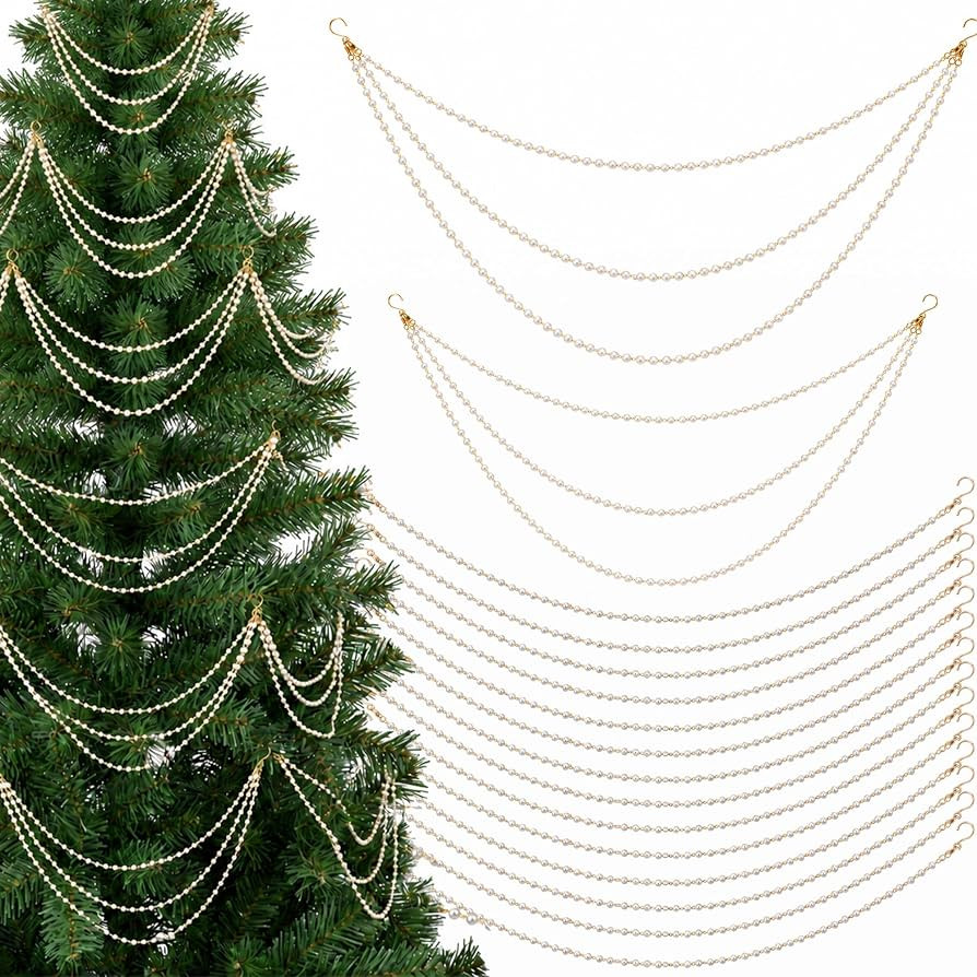 30 Pcs Christmas Pearl Garland Strands, Faux Beads String Xmas Tree Decor | Amazon (US)