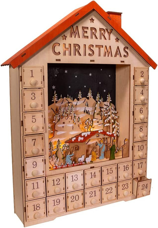 Kurt S. Adler 19-Inch Battery-Operated Light-Up House with Nativity Scene Advent Calendar, Multi | Amazon (US)