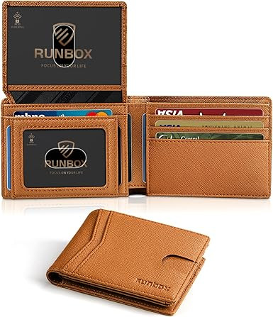 RUNBOX Wallet for Men Slim Rfid Leather 2 ID Window With Gift Box | Amazon (US)