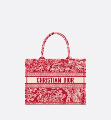 Small Dior Book Tote Raspberry Toile de Jouy Reverse Embroidery - Bags - Women's Fashion | DIOR | Dior Beauty (US)