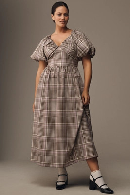 En Saison Charleigh Puff-Sleeve Midi Dress | Anthropologie (US)