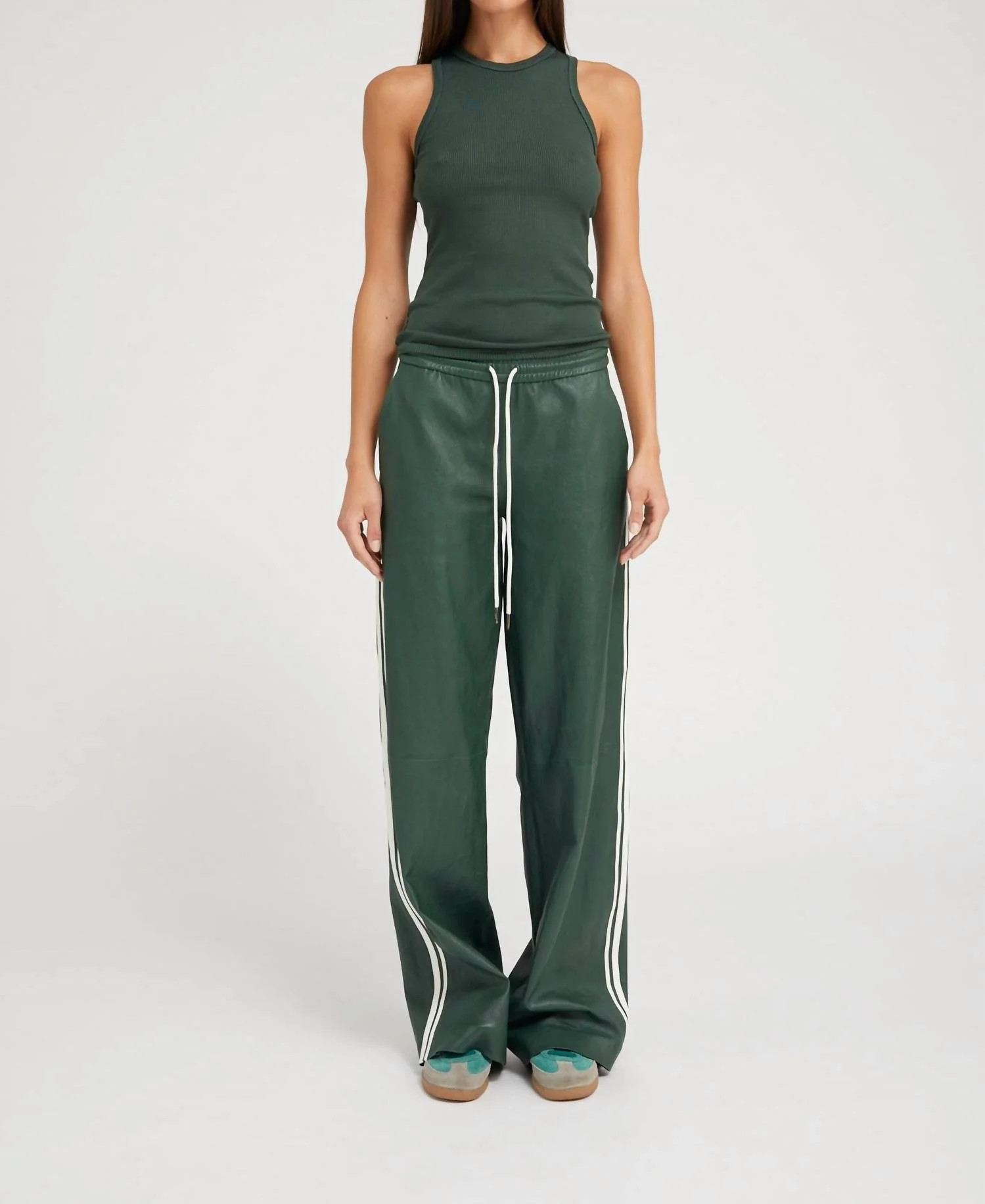 Ivy Baggy Athletic Track Sweatpants In Dark Green | Shop Simon