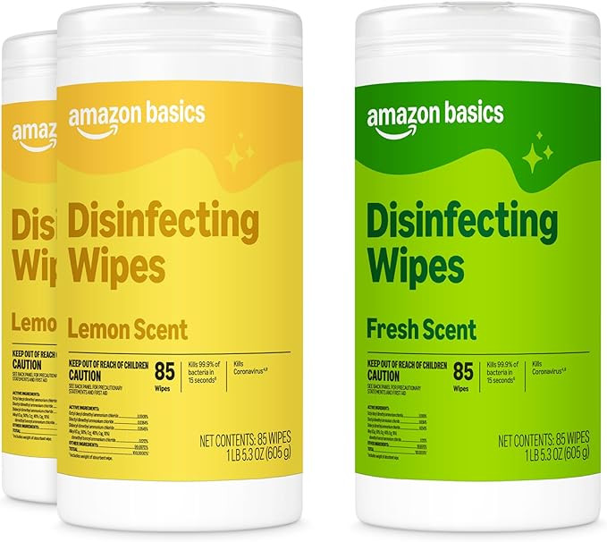 Amazon Basics Disinfecting Wipes, Lemon & Fresh Scent, Sanitizes, Cleans, Disinfects & Deodorizes... | Amazon (US)