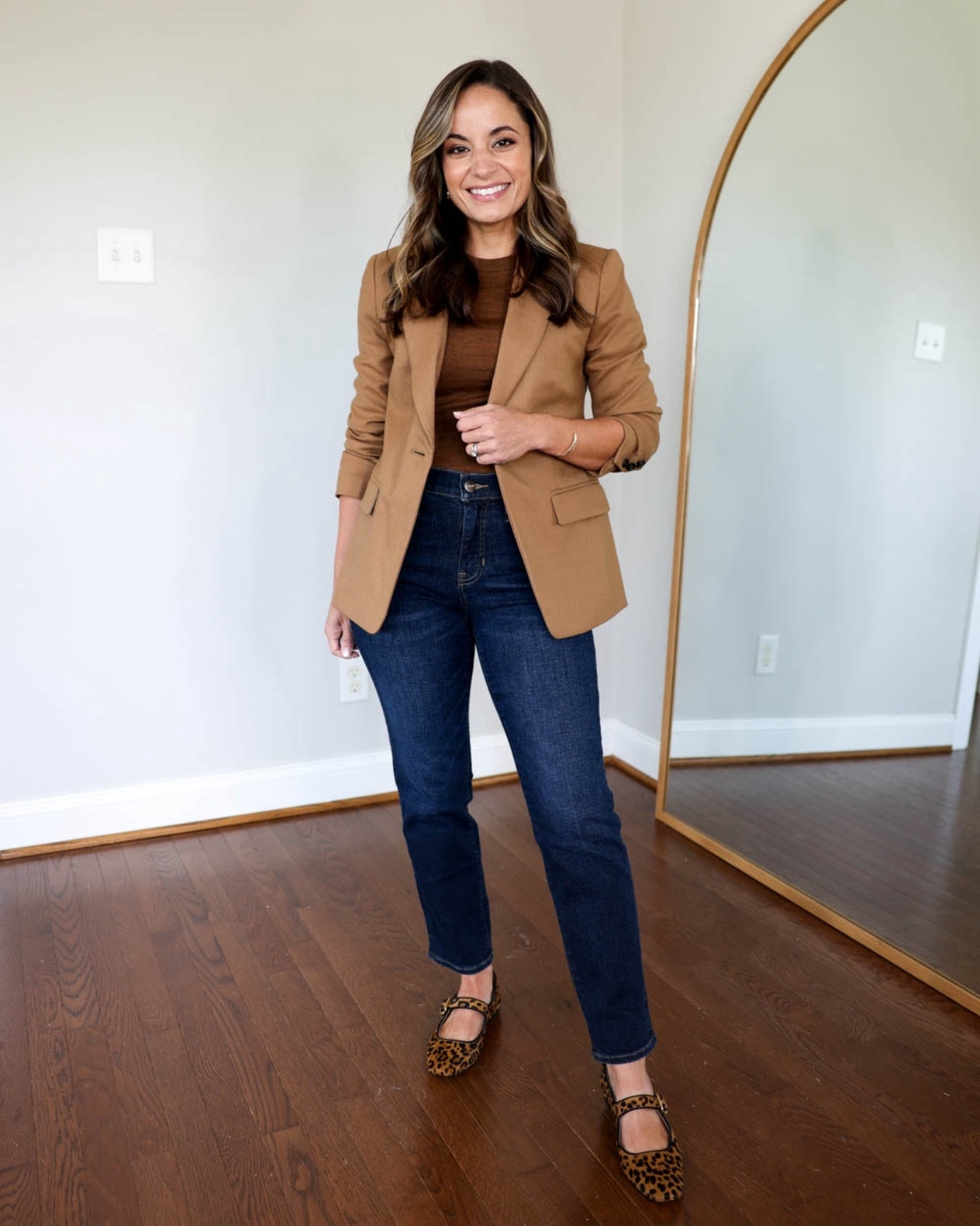 How to style leopard print Mary Jane flats three ways!

Shoes are tts

Outfit 1:
Jeans (J.Crew): petite 24 - true to size, mid rise and full stretch denim
Blazer (J.Crew): petite 00 - tts 
Brown sweater (J.Crew): xxs - tts 
Belt: xxs mini 

Outfit 2:
Burgundy Dress (Aritzia): 0 
White top (J. Crew Factory): petite xxs 
Belt: xxs

Outfit 3:
Leggings (Quince): xs 24" 
White button down (J.Crew Factory): petite xxs 
Oversized Cardigan (Amazon): xs - light khaki 

My measurements for reference: 4’10” 105lbs bust, waist, hips 32”, 24”, 35” size 5 shoe. 25” inseam measurement to my ankle bone.

#LTKSeasonal #LTKStyleTip #LTKShoeCrush