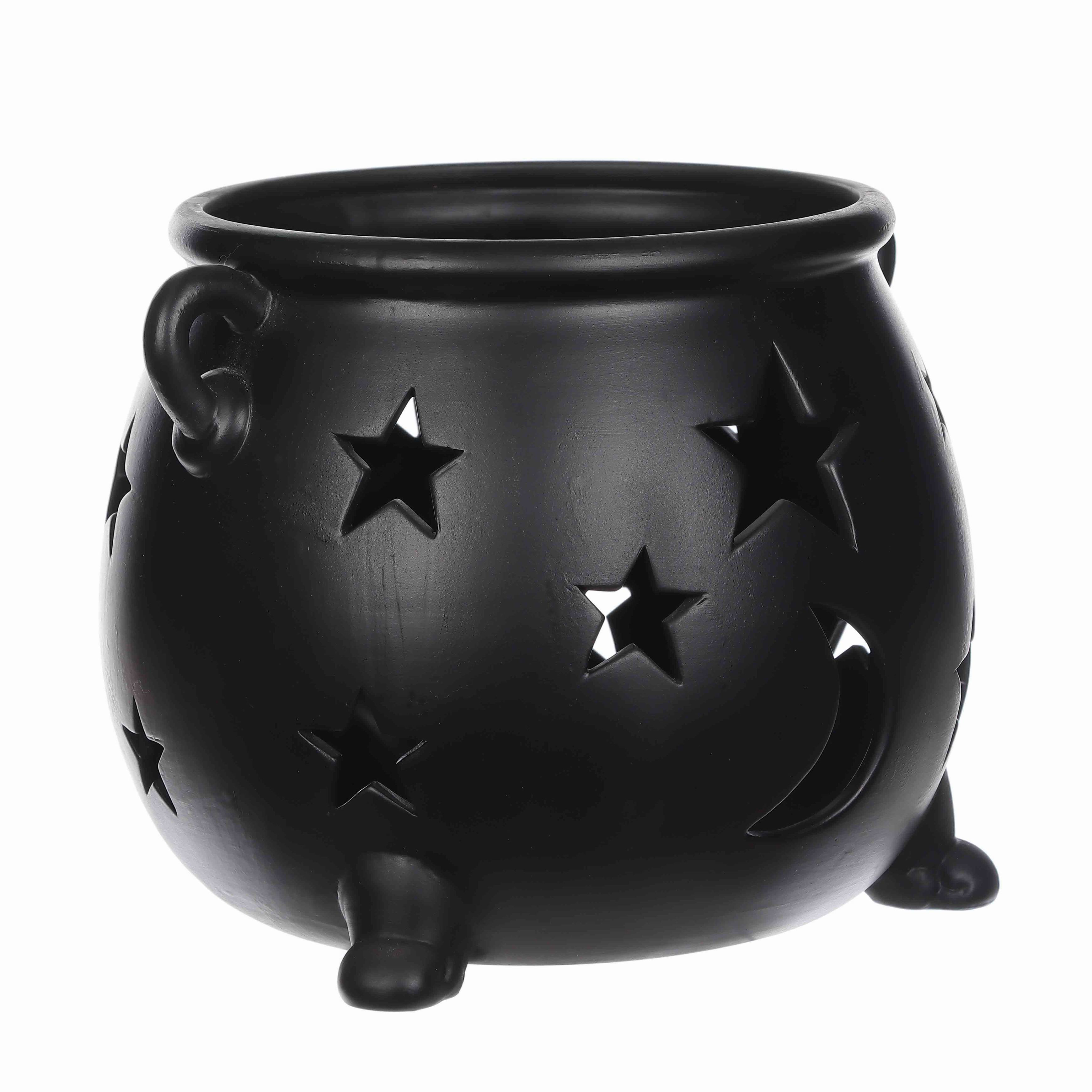 Halloween Outdoor/Indoor Black Cauldron Clay Lantern,11.3"L x 11"W x 8.65"H, by Way To Celebrate | Walmart (US)