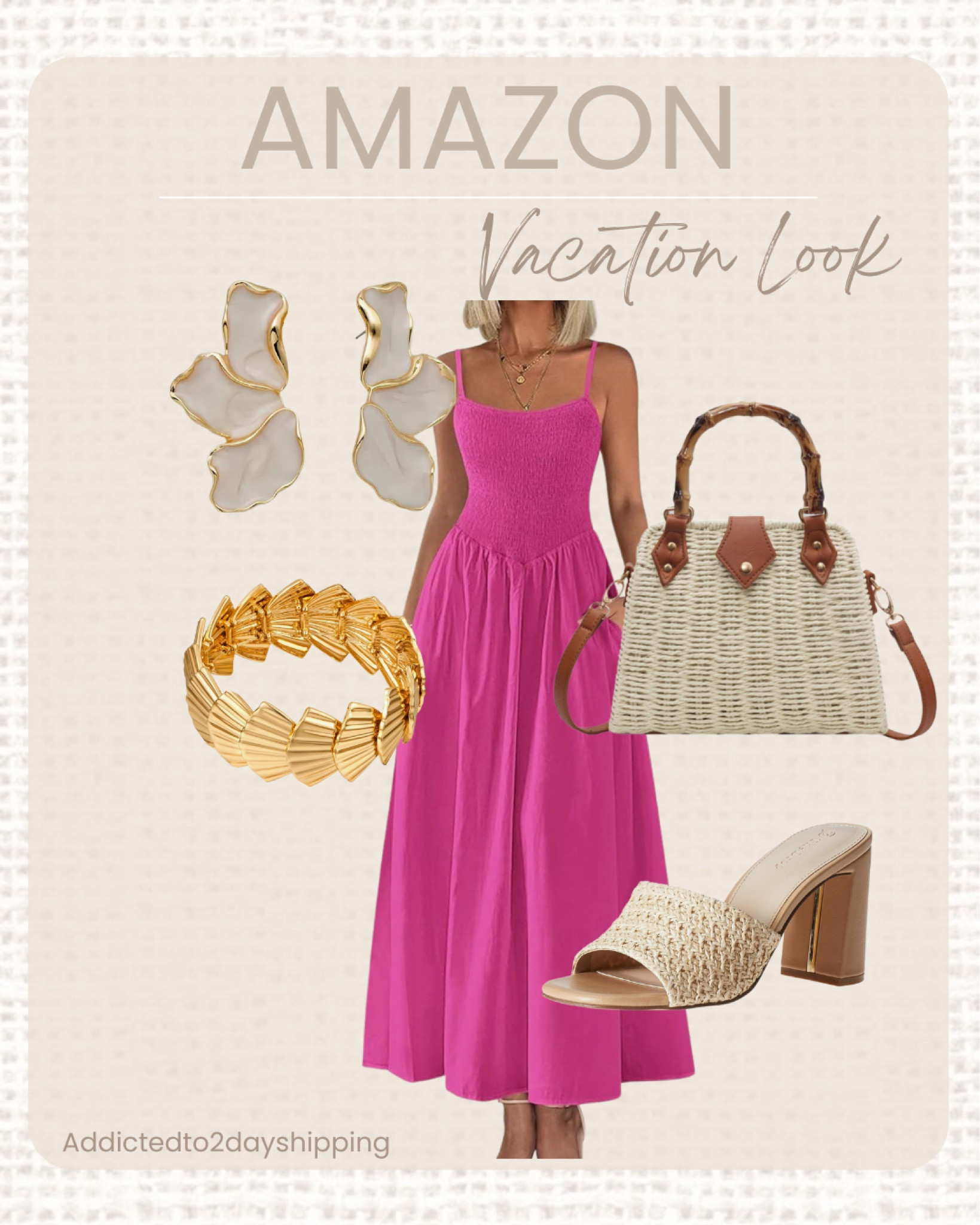 AMAZON- Vacation Look

I am loving this spaghetti strap pink maxi dress with a smocked fitted top and flowy bottom! I paired it with some slide on neutral straw heels, a straw handbag, a gold bracelet, and pearl and gold flower earrings.



#LTKTravel #LTKFindsUnder100 #LTKStyleTip