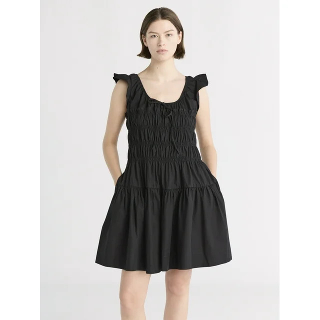 Free Assembly Women's and Women’s Plus Smocked Cotton Mini Dress with Flutter Sleeves, Sizes XS... | Walmart (US)